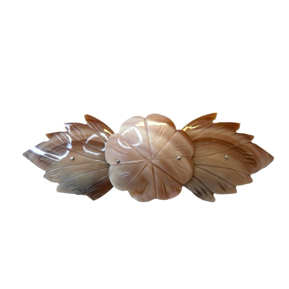 Vintage Large Carved Shell Barrette Hair Clip made in Taiwan Read